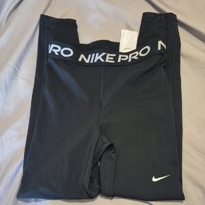 Nike Pro Women's Black Leggings with White Logo Size XS